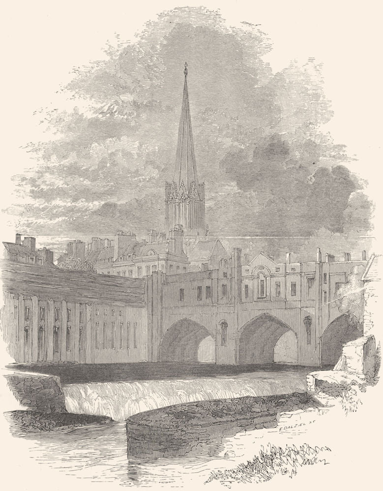 BATH. Pulteney Bridge, from the Bathwick Weir 1850 old antique print picture